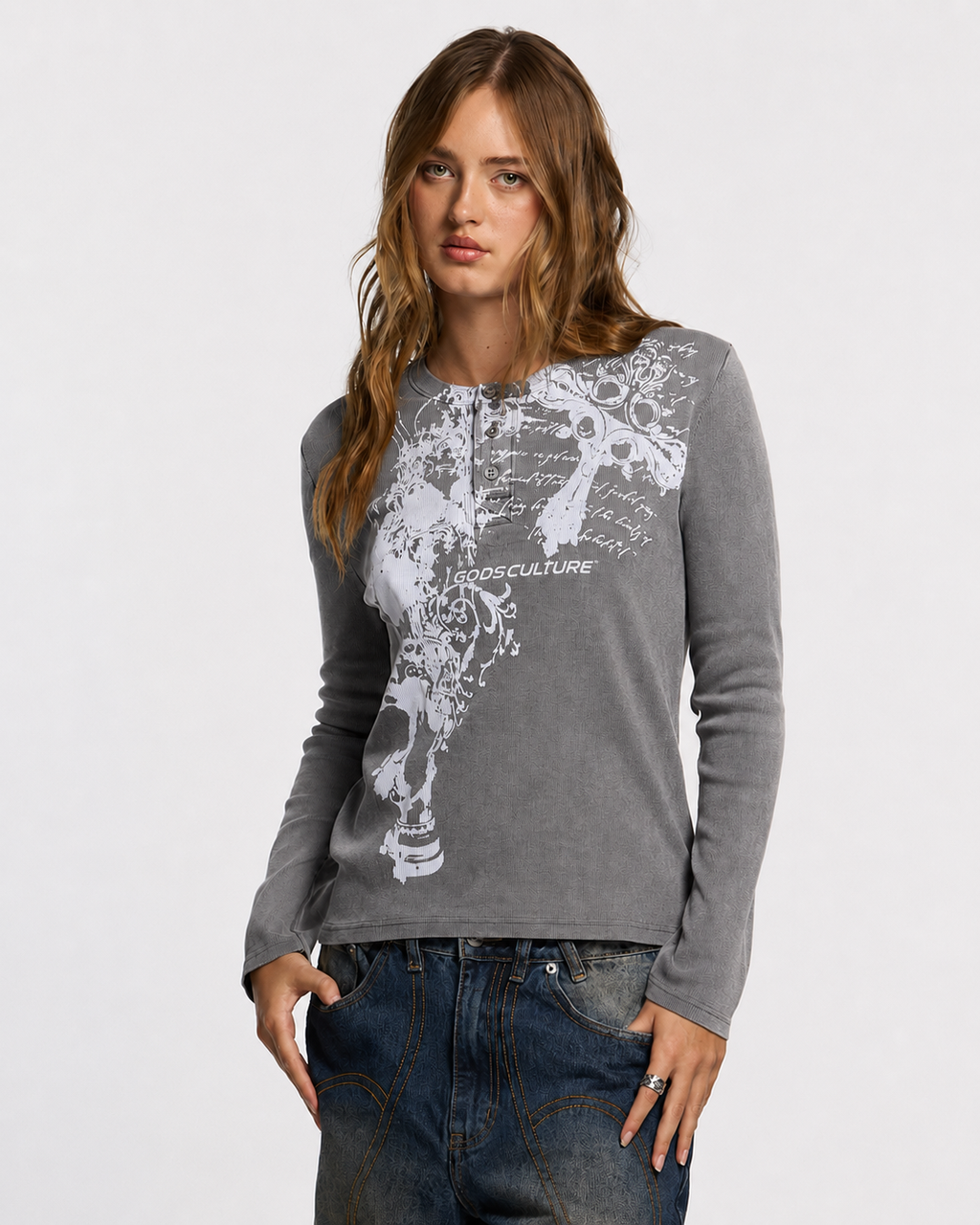 Henley button neckline slim relaxed fit