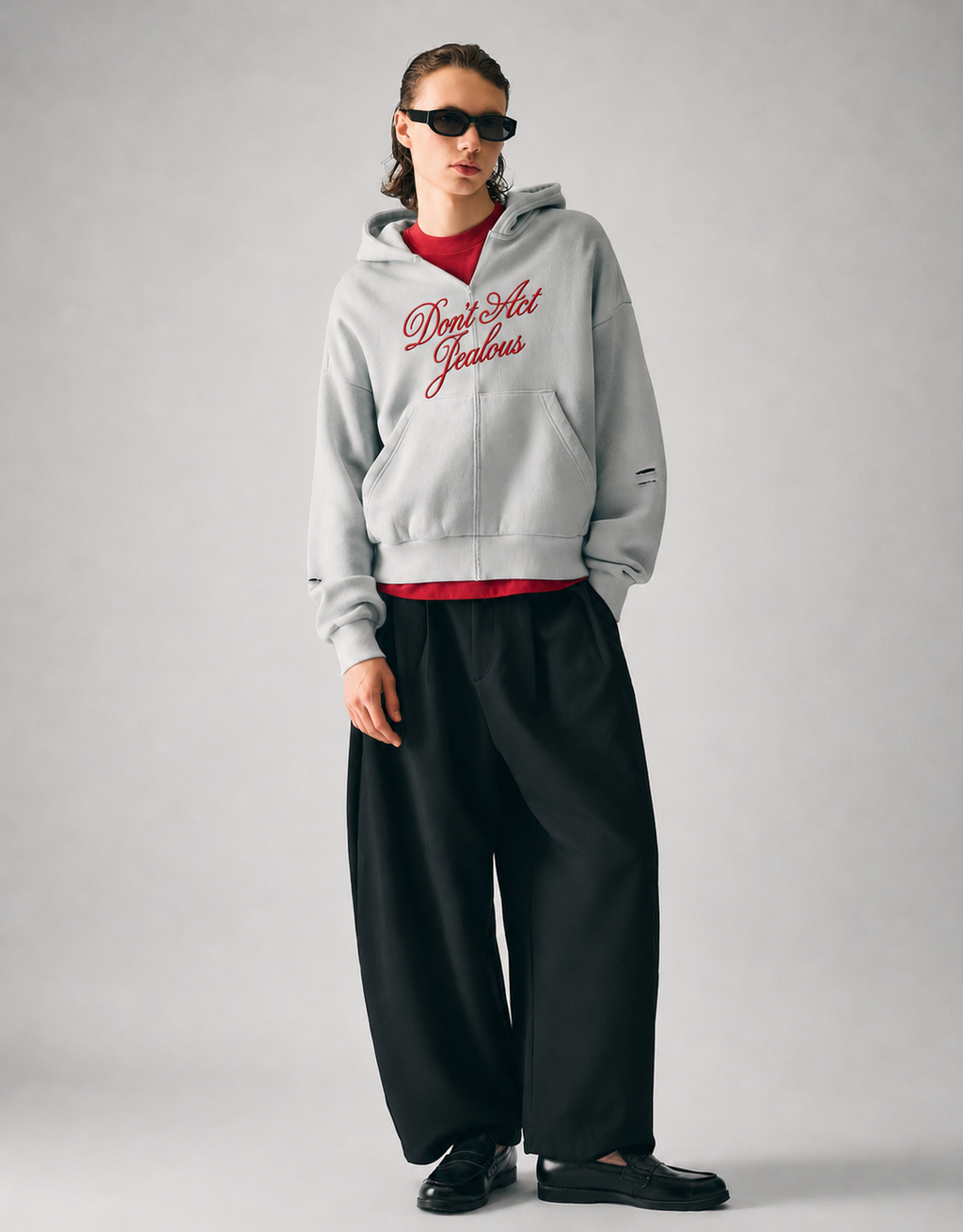 Washed effect cropped hoodie