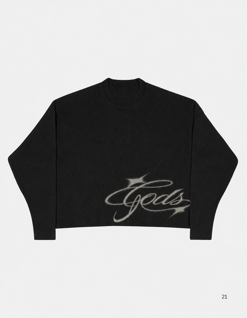 Waffle Knit Crewneck – Black