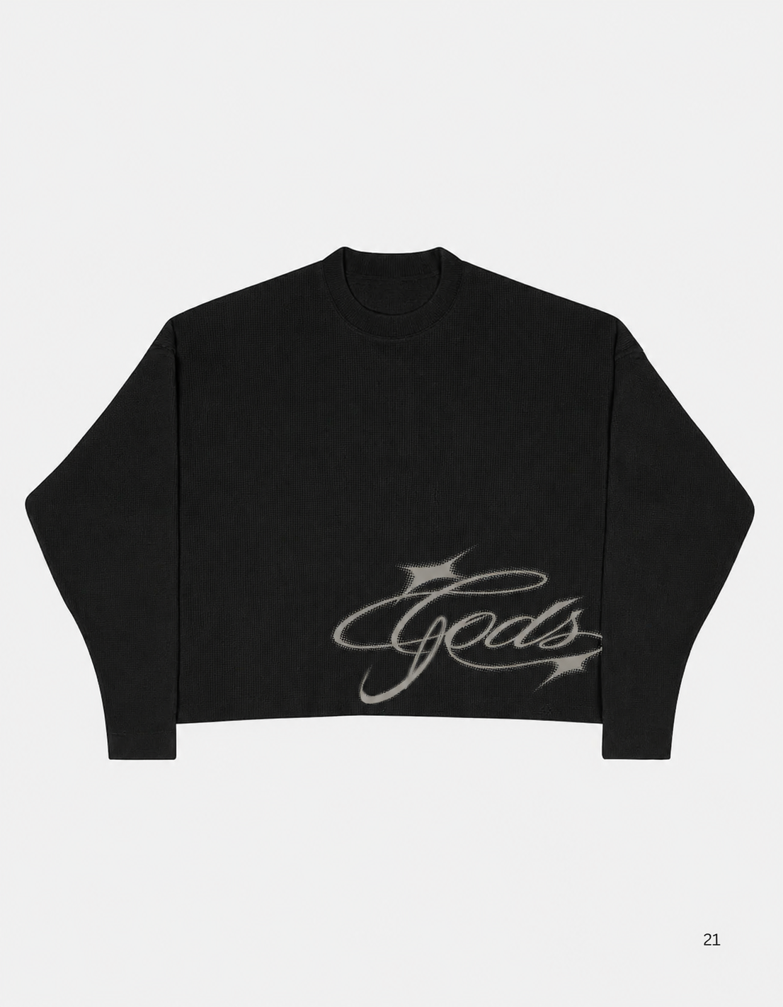 Waffle Knit Crewneck – Black