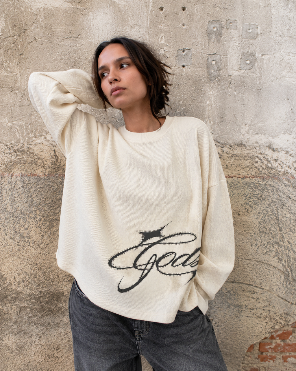 Waffle Knit Crewneck – Black