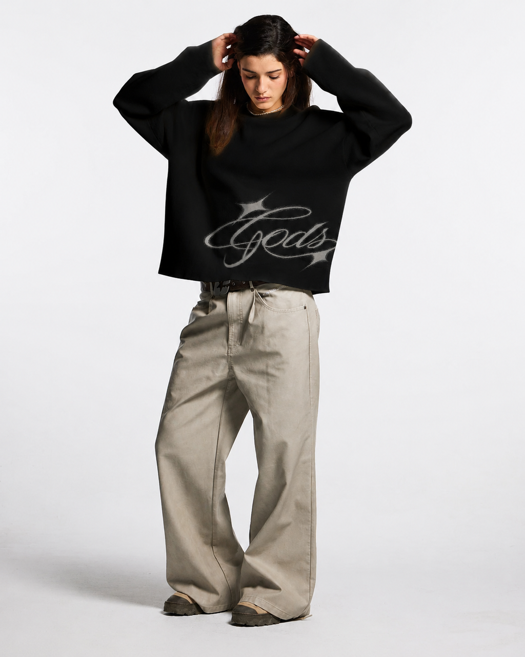 Waffle Knit Crewneck – Black