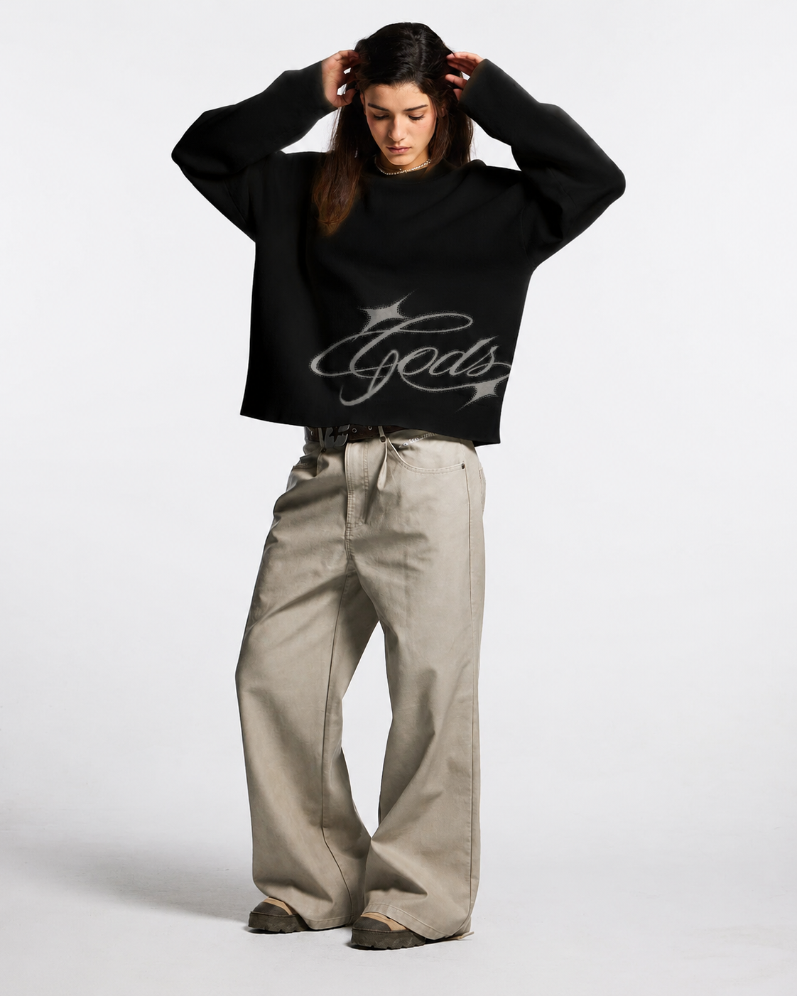 Waffle Knit Crewneck – Black