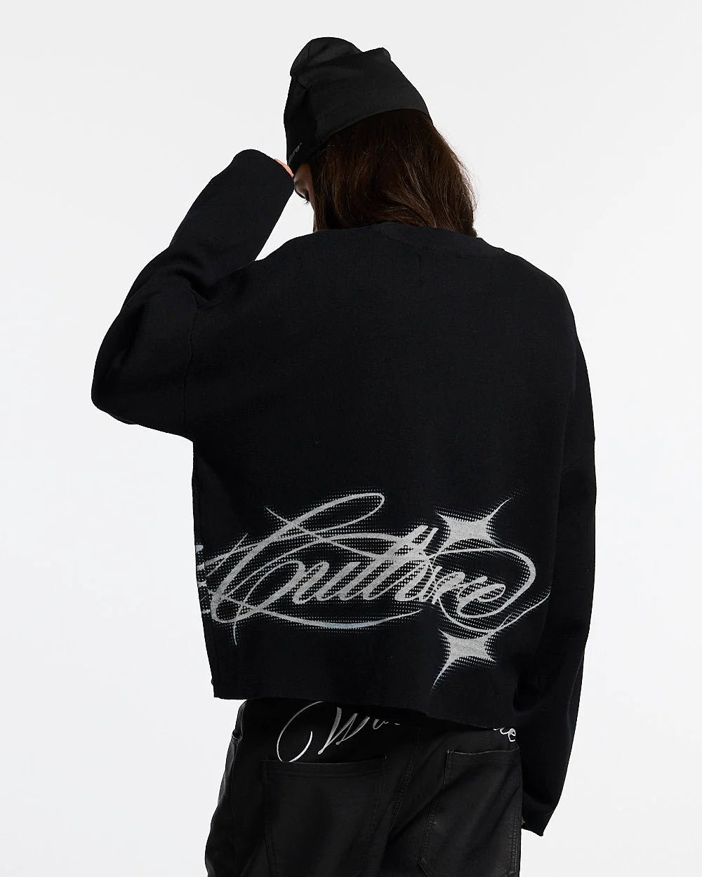 Waffle Knit Crewneck – Black